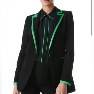 Alice + Olivia Breann Fitted Black Blazer with Green Trim